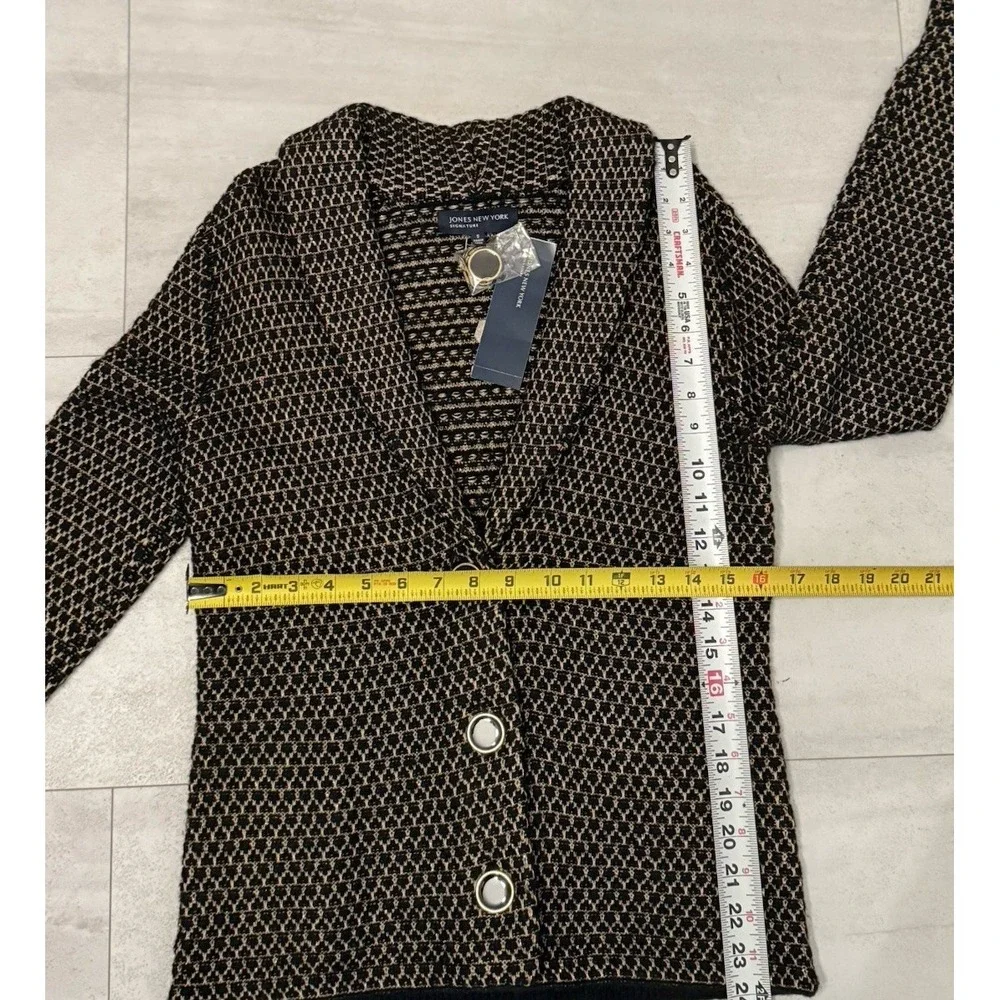 Jones New York S Black/ Gold Wool Knit Jacket Sweater Blazer with Pockets NWT - Picture 3 of 5